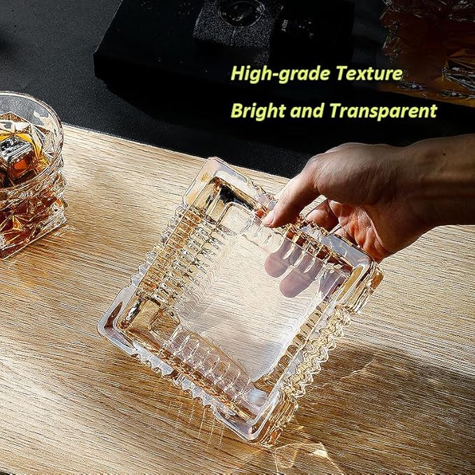 Handmade Glass Ashtray, Ashtray Ash Holder for Indoor or Outdoor Patio Desktop Office Smokers, Ash Tray for Tabletop Home Office Decor (Amber, XL)