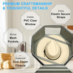 Hat Box for Travel & Home Closet Storage, Side Reinforced Octagonal Case, Crush-proof, Dust-proof for Cowboy, Panama & Fedora Hats, Grey