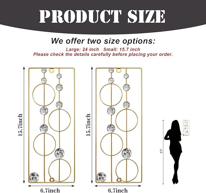 ZEXUIRU 2 Pcs Abstract Metal Art for Wall Decor Living Room Bedroom Bathroom Office Metal Bling Modern Geometric Hanging Vertical Small Iron Sculpture Plaque Pack -Gold 15.7in
