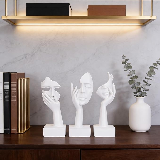 3 Pcs Thinker Large Statue Set - White Art Abstract Home Accent Figurines for Living Room, Bedroom, Shelves, Office Desktop, Coffee Table Decor, Gift for Women (3 Pcs White, 9")