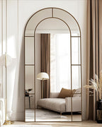 Antok 78" x 38" Full Length Mirror, Floor Mirror Arched Window Decorative Mirror, Metal Framed Decor Farmhouse Floor Mirrors Art Pane Mirrors Wall Decor for Bedroom, Living Room, Entryway Black