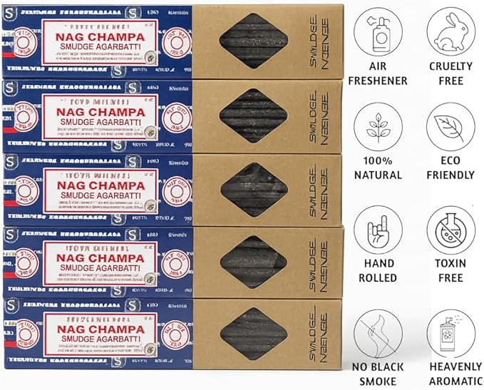 Satya Smudge Incense Stick – Hand-Rolled Indian Masala Incense for Meditation, Yoga & Spiritual Cleansing Pack of 6 (Nag Champa)
