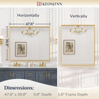 Keonjinn Gold Bathroom Mirrors 48” x 40” Rectangle Wall Vanity Mirror Large Metal Framed Brushed Gold Mirrors Square Corner Farmhouse Mirror for Over Sink(Horizontal/Vertical)