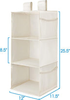 MAX Houser 3-Shelf Hanging Closet Organizer, Hanging Sweater Organizer, Foldable Hanging Shelves for Closet with 2 Velcro, Beige