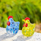 LONGWIN 2PCS Mini Glass Chicken Figurine Hand Blown Art Glass Rooster Animal Statues Collectible Figurines Unique Gift Home Decor Ornaments