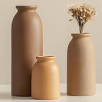Ceramic Vase Set-3, Small Flower Vases for Decor, Modern Boho Farmhouse Style, Decorative Vases for Pampas Grass & Dried Flowers, Distressed Finish (Earth Tone)