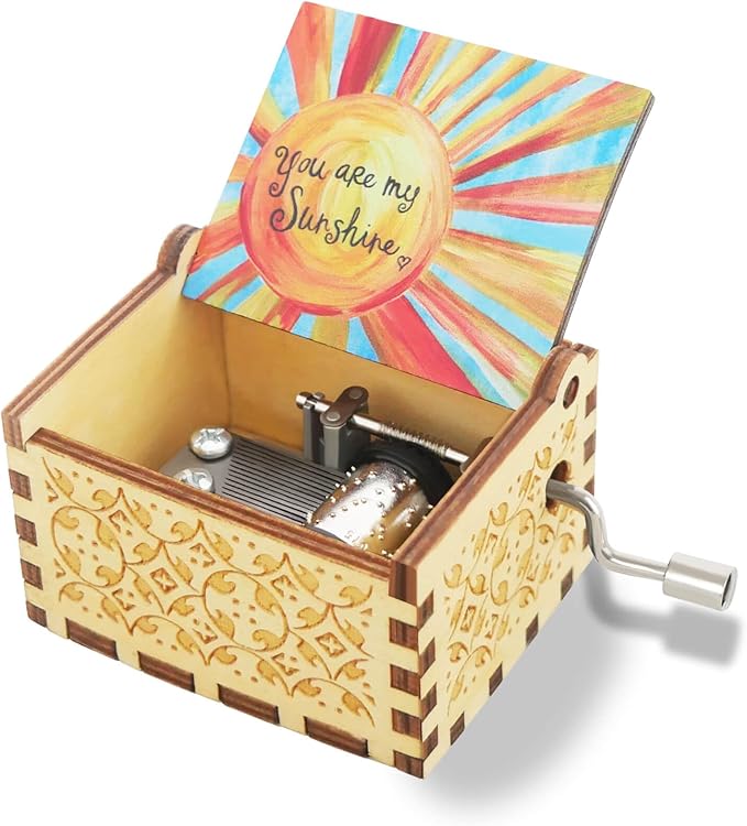 You are My Sunshine Music Box, for Mom Wife Mother Girlfriend, Hand Crank Vintage Wood Engraved Musical Boxes for Birthday Christmas Mothers Day Anniversary Valentine's Day