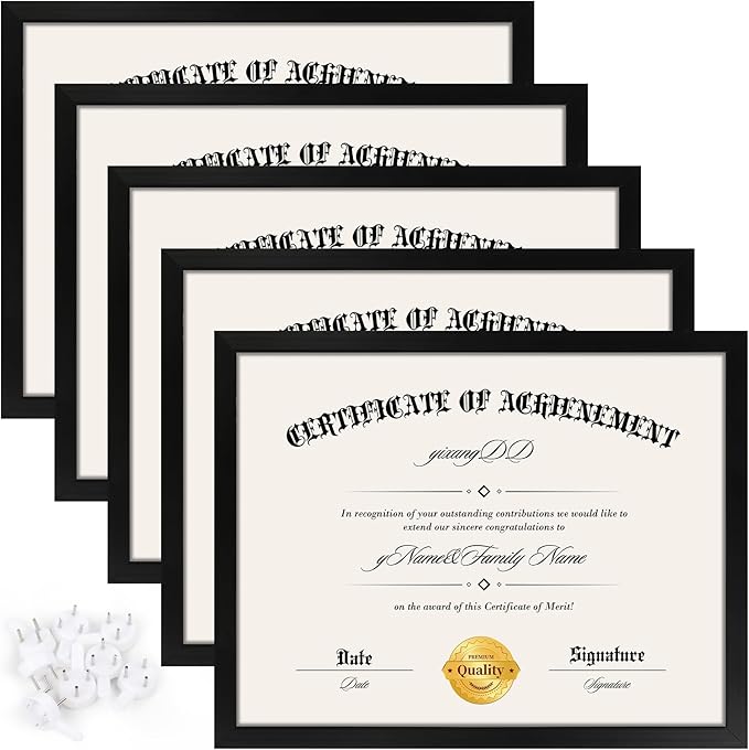 YixangDD 5 PACK Certificate Frames 8.5 x 11, Black Diploma Frame Document Frame with Clear Plexiglass, Picture Frames for Tabletop and Wall Display