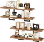 HOOBRO Floating Shelves, 15 Inch Wall Shelf Set of 4, Wall Mounted Storage Shelves 2-Tier, Hanging Bathroom Shelves, for Living Room, Bedroom, Bathroom, Kitchen, Rustic Brown and Black BF32BJP401