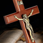SISSIDA Crucifix Wall Cross, 12 Inch Catholic Crucifix for Wall Decor, Handmade Wooden Cross for Wall with Jesus Christ and INRI - Dark Brown & Antique Brass