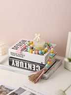 Easter Spring Wood Beaded Garland with Tassels and Bunny Tag Farmhouse Wooden Beads for Tiered Tray Decorations Holiday Country Rustic Prayer Boho Beads Rae Dunn Shelf Décor (Easter Bunny Pink)