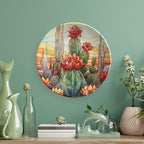 Cactus & Colorful Sky Stained Glass Design Decorative Plates Home Decor Ceramic Plates, Dinner Plates Display for Living Room, Kitchen, Hallway Console Side Table, Presents for Cactus Lover, 6 Inch