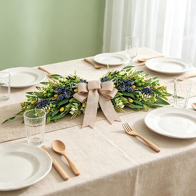Floral Swag for Front Door Greenery Teardrop Swag Artificial Eucalyptus Olive Leaves Mixed Berry Swag with Bow Summer Wreath for Farmhouse Wedding Arch Party Wall Home Indoor Outdoor Holiday Decor