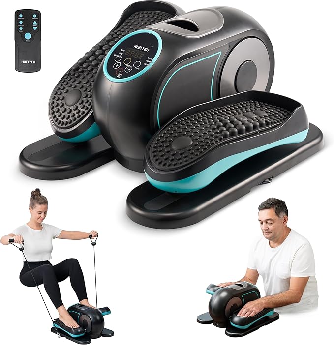 Under Desk Elliptical Machine, Leg Exerciser for Seniors, Seated Pedal Exerciser with Resistance Bands Non Slip Mat, Remote Control, 12 Adjustable Speeds for Home, Seniors, Adults
