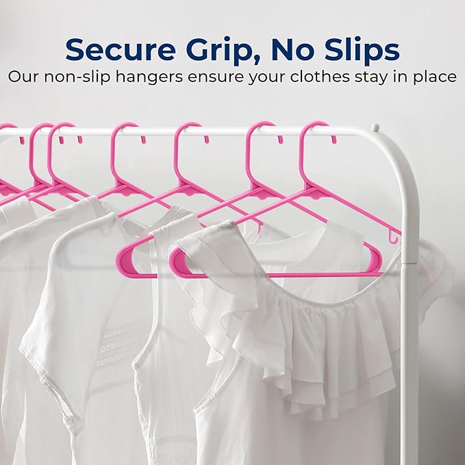 SereneLife 200 Pink Plastic Hangers Non-Slip Heavy Duty Coat and Clothes Hanger Set Slim Durable Space-Saving Closet Organizer Wardrobe Storage Home Bedroom 5.5 lb Capacity
