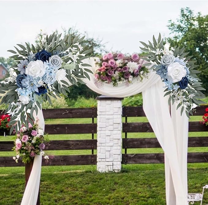 2Pcs Artificial Wedding Arch Flowers, Artificial Rose Flower Swag Decorative Swag with Eucalyptus Leaves Floral Swag for Wedding Ceremony Decor
