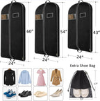 BALEINE 2PK Heavy Duty Garment Bag with Shoe Storage Travel Bag for Dresses, Suit, Coats Travel Essential (54", Black)