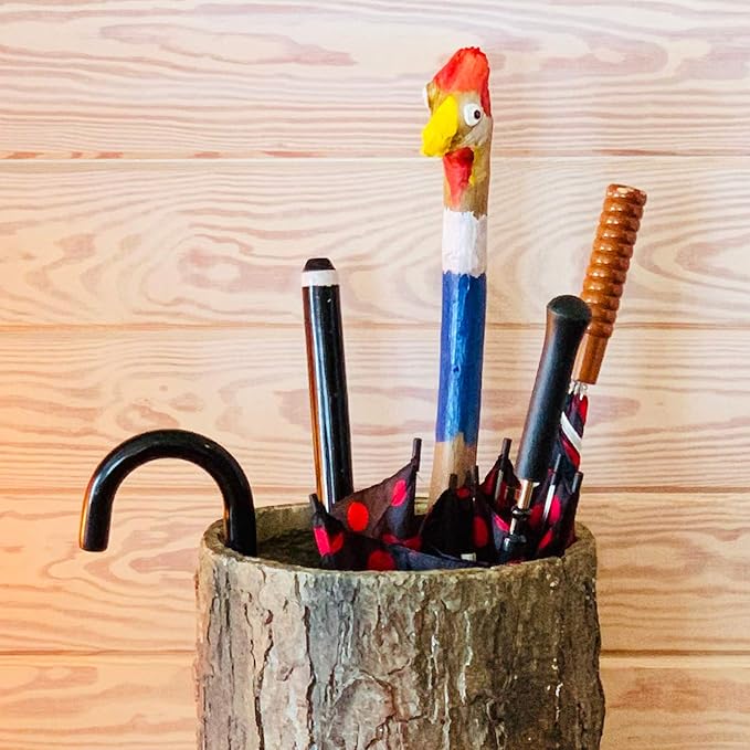 🌳 Vintage Farmhouse Umbrella Stand. Unique Indoor / Outdoor Walking Stick & Umbrella Holder. Rustic Home Entryway Log Bin.