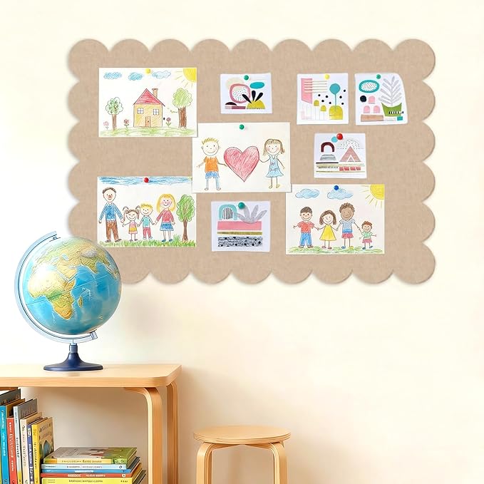 Foldable Decorative Scalloped Felt Bulletin Board 24 * 16 Inches for Wall, Alternative Photo Board Self-Adhesive Vision Board Decorative Pin Board, Dark Camel