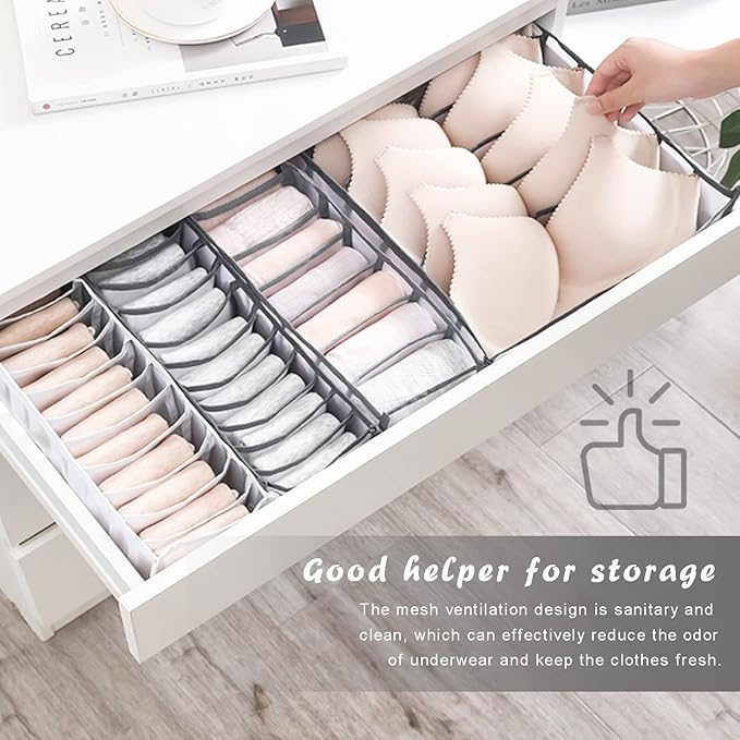 Generic Wardrobe Clothes Organizer, 7 Grids Washable Foldable Mesh Separation Box, Drawer Organizer