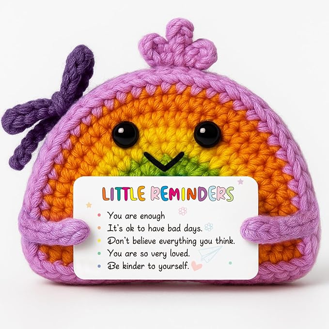 MAMAGIFTREE Hand-Crocheted Rainbow Affirmation Purse with Self-Care Reminder Card - You are Enough Loved Gifts for Women, Girls, Birthday, Mental Health Support Companion