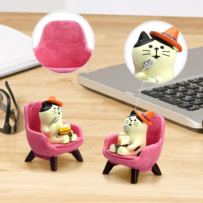 RAQWI Cute Kitten Figurine Eating Cake on Pink Sofa, Mini Resin Cat Statue for Office Desk & Home Decoration, Adorable Easter Spring Gift for Cat Lovers, Women, Friends