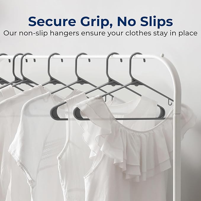 SereneLife 50 Pack Plastic Hangers, Non-Slip, Space-Saving Closet Organizers, Durable and Strong for Shirts, Sweaters, Hoodies, Kids Clothes & Dresses, Ultra-Thin, Lightweight