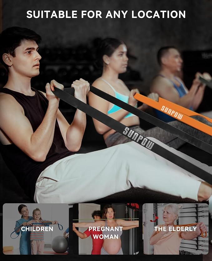 SUNPOW Pull Up Assistance Bands - Set of 5 Resistance Heavy Duty Workout Exercise Stretch Fitness Bands Assist Set for Body, Instruction Guide and Carry Bag Included