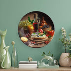 Decorative Plates for Wall Hanging, Wine, Fruit & Pizza Foods Painting Ceramic Plate, Wobble-Plate with Display Stand, Home Decor for Kitchen Cabinets, Farmhouse Round Tray 6 Inch