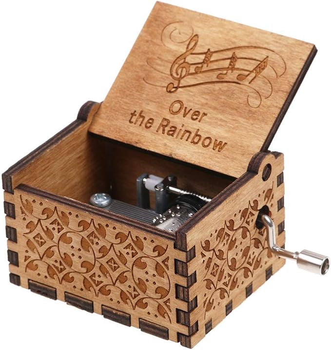 Huntmic Wooden Hand Crank Rainbow Music Box, Classic Vintage Wood Handmade Over the Rainbow Musical Boxes Best Gift for Kids,Friends (Over the Rainbow)