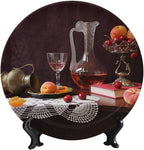 WineDecorative Ceramic Plates, 6 Inch, Red Wine Cherry Fruit Round Display Plate, Handmade Ceramic Ornament, Ceramic Craft for Wall Hanging Decorative