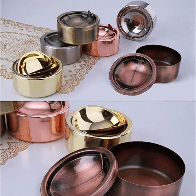 Outdoor Ashtray with Lid, Flip Top Stainless Steel Ash Tray, Metal Windproof Cigarette Ashtrays for Indoor or Outdoor Use, Desktop Ashtray Office Patio Home Decor