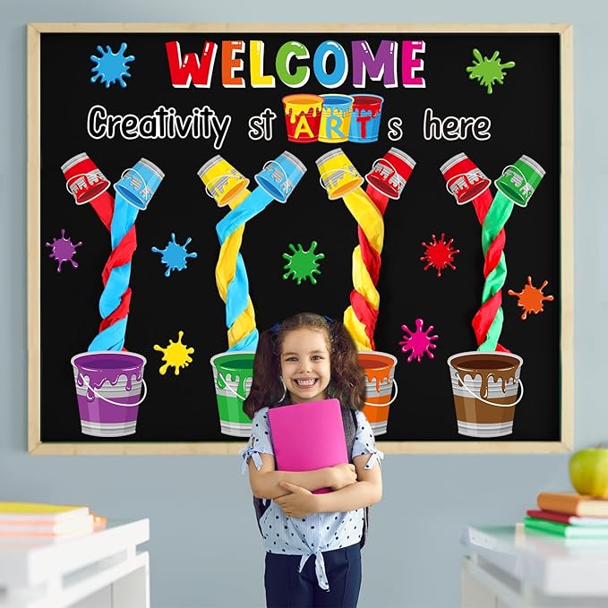 Epakh Painting Art Bulletin Board Set Painting Art DIY Classroom Decorations 3D Paper Cutouts for Back to School Preschool Elementary Summer Window Chalkboards Wall Door Decor