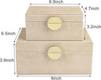 HofferRuffer Faux Leather Jewelry Boxes, Decorative Boxes Storage Accessory Organizer with Gold Hardware Decor, Classic Vegan Leather Set of 2 Pieces (Light Grey)
