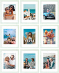 Vittanly 11x14 Picture Frames Set of 9, Shatter Resistant Plexiglass, Display 8x10 Pictures with Mat or 11x14 without Mat, Photo Frames for Wall or Tabletop, Engineered Wood, Vintage Green