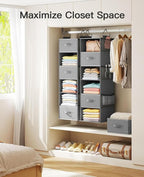 Pipishell Hanging Closet Organizer 6-Shelf, Hanging Shelves for Closet with 3 Removable Drawers & Side Pockets for Bedroom, Garment Rack and Wardrobe Organization, 12' x 12' x 43.3', Dark Gray