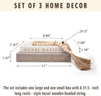 Decorative Books for Home Decor, Coffee Table Decor with Linen White Books Stack Bookshelf, Fake Book Double as Libros Decorativos and Photo Storage (3 Piece Set with Beads)