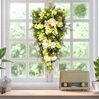21.65In Spring Teardrop Swag, Artificial Floral Swag with Green Leaves, Easter Teardrop Wreath Front Door Swag, Decorative Teardrop Garland for Front Door Porch Wall (C)