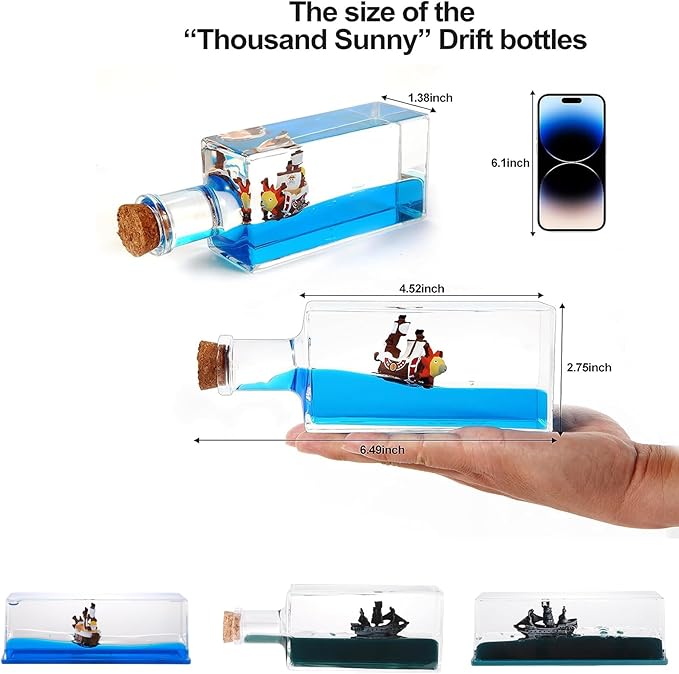 Unsinkable Boat One Thousand Pirate Ship Piece Model Sunny Ornaments in a Bottle Box Acrylic Cruise Ship Fluid Drift Paperweight Desk for Decoration Boys Girls Gifts (Blue-b)