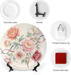 250th Anniversary Decorative Plates 10 Inch Watercolor Floral Patriotic Decorations Commemorative Plates with Stand Memorial Day 4th of July Veterans Day Home & Office