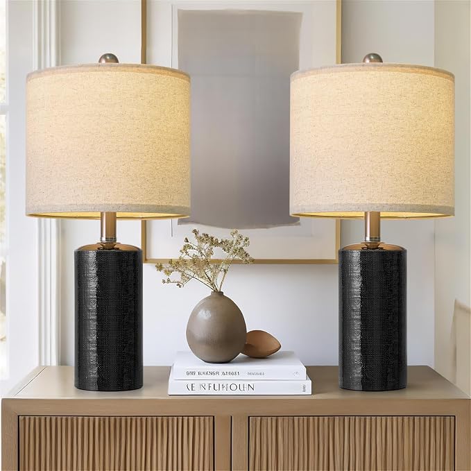 G-SAFAVA 20.5" Small Table Lamps for Living Room Lamp Set of 2 Ceramic Lamps for Bedroom Bedside Lamps Modern Boho Lamps for Night Stands Farmhouse Nightstand Lamp Side End Table Lamp, Black