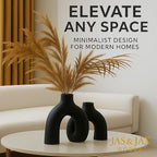 Matte Black Ceramic Vase Set - Modern Hug Donut Ceramic Vases by JAS & JAX GOODS, Minimalistic Nordic Home Decor Centerpiece for Console Tables, Living Room, Bookshelf, or Fireplace Mantel