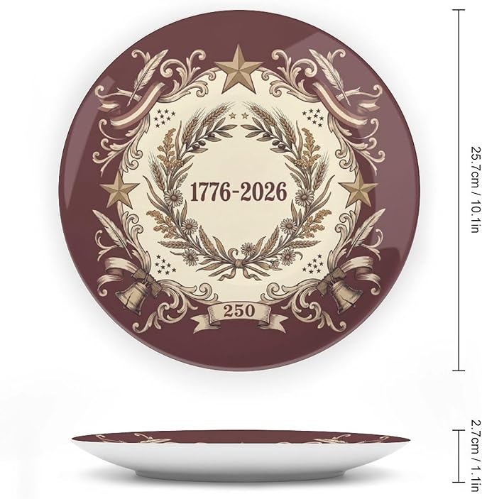250th Anniversary Decorative Plates 10 Inch Vintage Patriotic Decorations Commemorative Plates with Stand Independence Day 4th of July Semiquincentennial Home & Office Decor