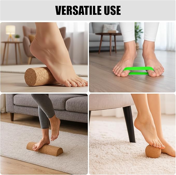 Cork Balance Beam Complete Set, Integrated Foot & Ankle Stability System with Roller, Massage Ball & Toe Resistance Bands for Yoga & Recovery