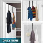 Booda Brand Over The Door Hooks 14”, 4 Pack Upgraded Widen Hanger Hook Fits 1-3/4” & 1-3/8”Door Widths, Z-Shaped Wreath Sturdy for Hanging Wreaths, Hats, and Clothes (Black)