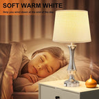 Seealle Upgraded Touch Lamps for Night Stands Set of 2 - Bedside Lamps with USB C+A, 3 Way Dimmable for Bedroom Living Room End Tables Office (Weaving White&Silver)