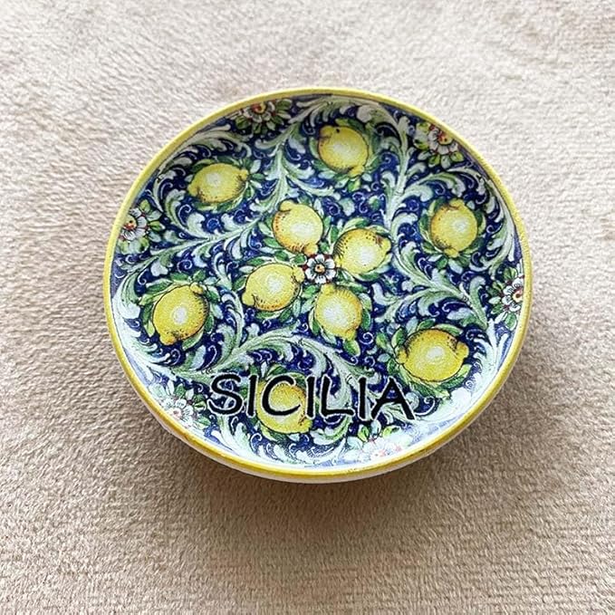 Sicilian Decorative Ceramic Plate with Lemon Design, Hand-Painted, 9 inch Diameter