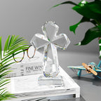 YWHL Clear Crystal Standing Cross Figurine Decor, Holy Cross Collectible Figurines Decoration, Religious Gifts for Women Men, Handmade Christian Easter Cross for Home Office