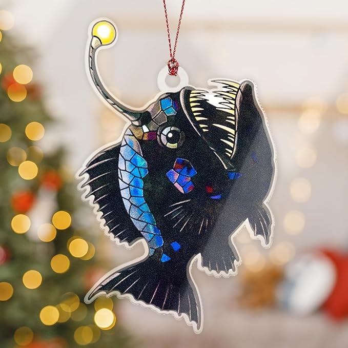 Anglerfish Christmas Ornaments 2026, Unique Fishing Ornaments for Christmas Tree, Sea Gifts for Fisherman Men Women Boys Teens, Inner Light Inspirational Decoration for Holiday Display, Ugly Ornament