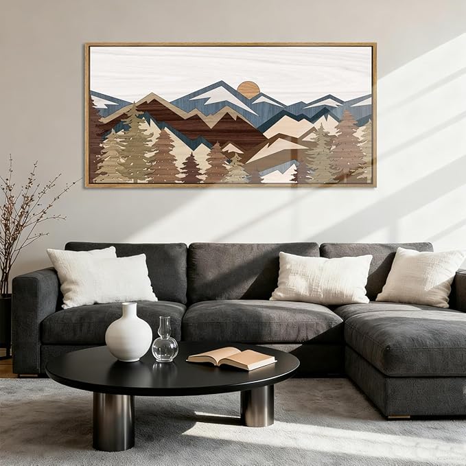BINCUE Large Mountain Wall Art Framed Boho Wall Decor Mountain Artwork Landscape Wall Pictures Rustic Mountains Paintings Boho Landscape Art Prints Rustic Farmhouse Decor for Office Living Room Bedroom 20x40 Inches